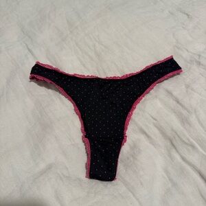 Victoria’s Secret Women's Black Thong Panty with Pink Dot Trim